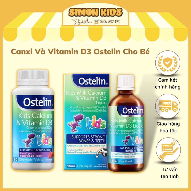 Canxi Và Vitamin D3 Ostelin Cho Bé dạng nước và dạng viên
