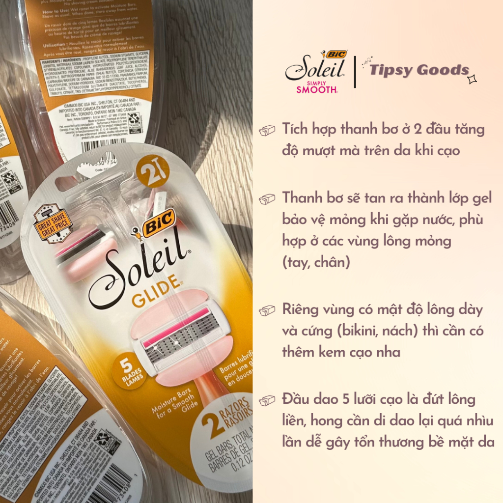 Dao Cạo 5 Lưỡi Bơ Hạt Mỡ Soleil Dành Cho Nữ Tránh Trầy Xước Da Và Tăng Độ Trơn Tru Khi Cạo