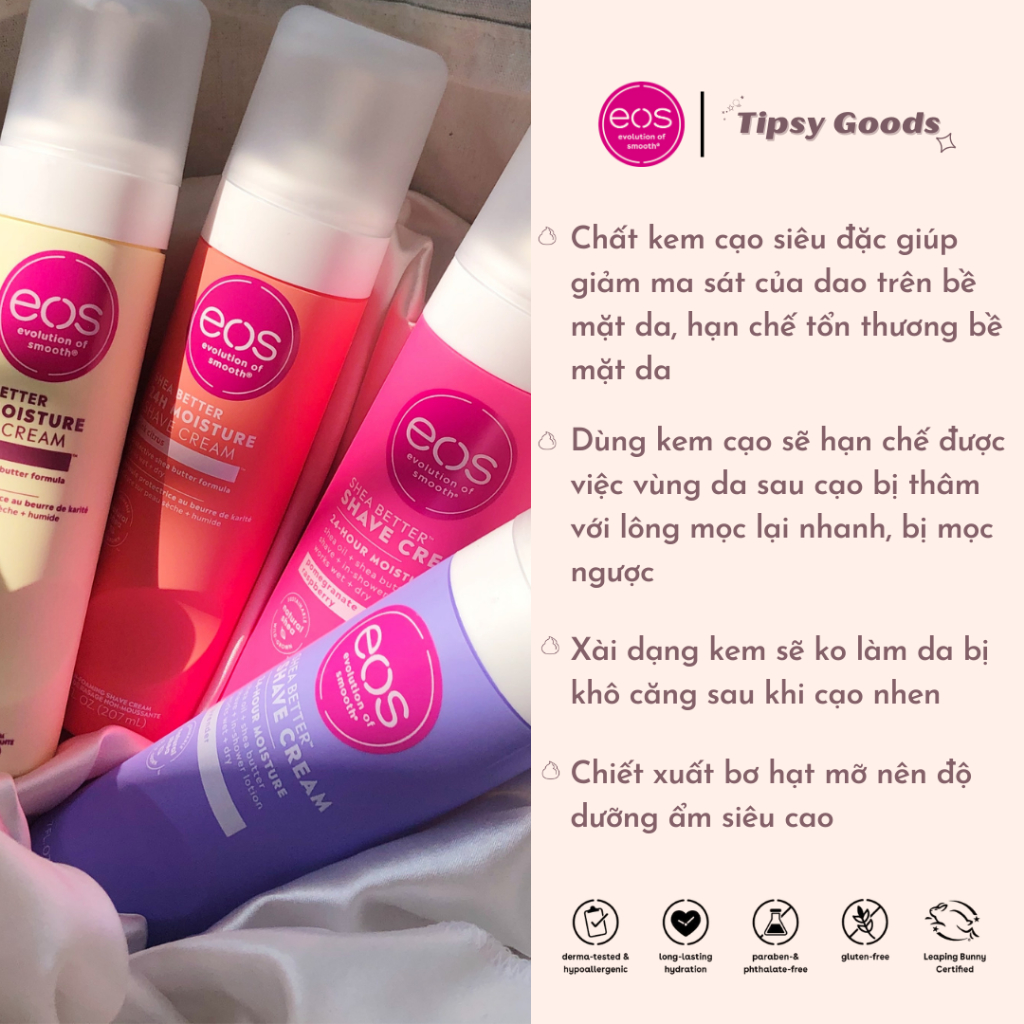Kem Cạo EOS Bơ Hạt Mỡ Cho Toàn Thân Và Vùng Bikini Hạn Chế Tổn Thương Bề Mặt Da Trong Khi Cạo