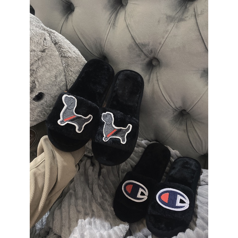 Dép lông thêu thom chó,miu,champion  đọc mô tả