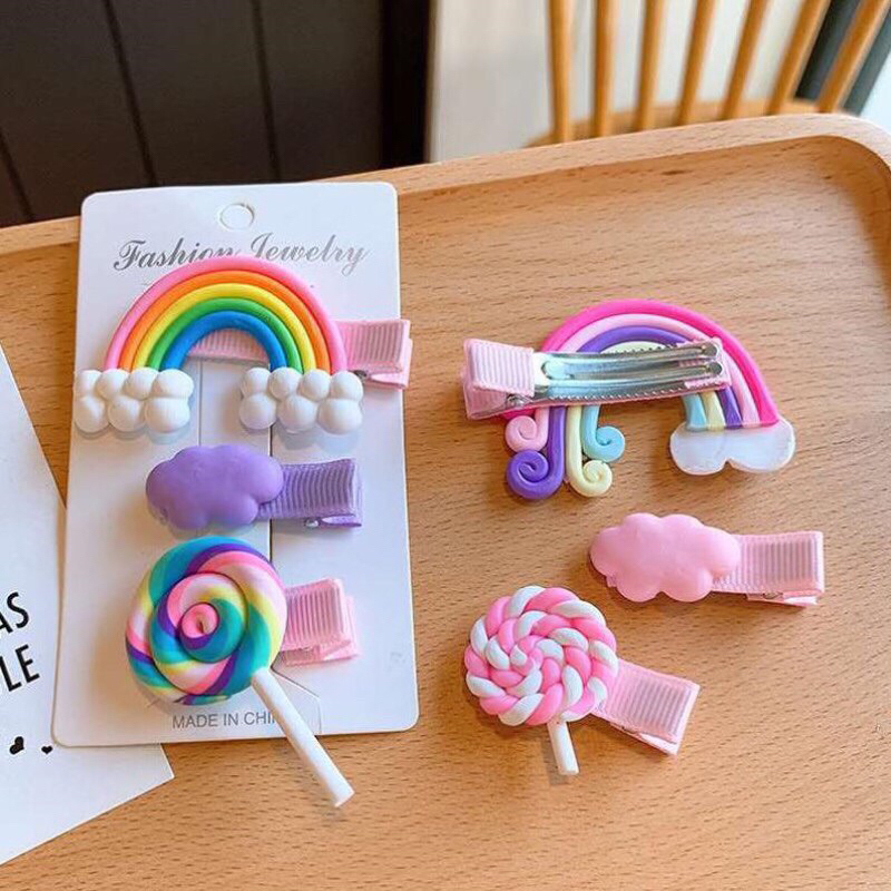 Set 3 kẹp tóc bé gái siêu cute, kẹp tóc cầu vòng 3 món đáng yêu