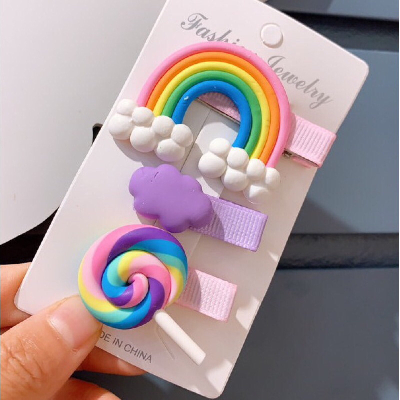 Set 3 kẹp tóc bé gái siêu cute, kẹp tóc cầu vòng 3 món đáng yêu