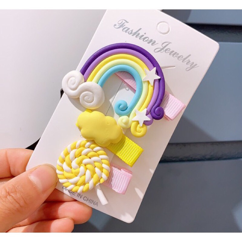 Set 3 kẹp tóc bé gái siêu cute, kẹp tóc cầu vòng 3 món đáng yêu