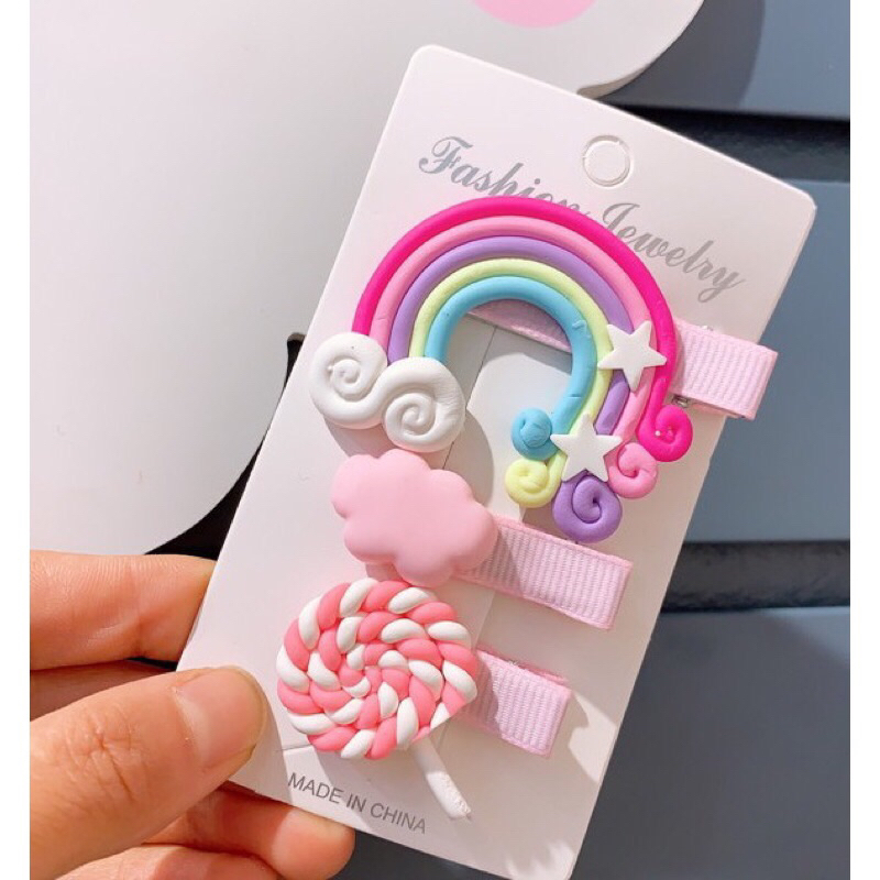 Set 3 kẹp tóc bé gái siêu cute, kẹp tóc cầu vòng 3 món đáng yêu