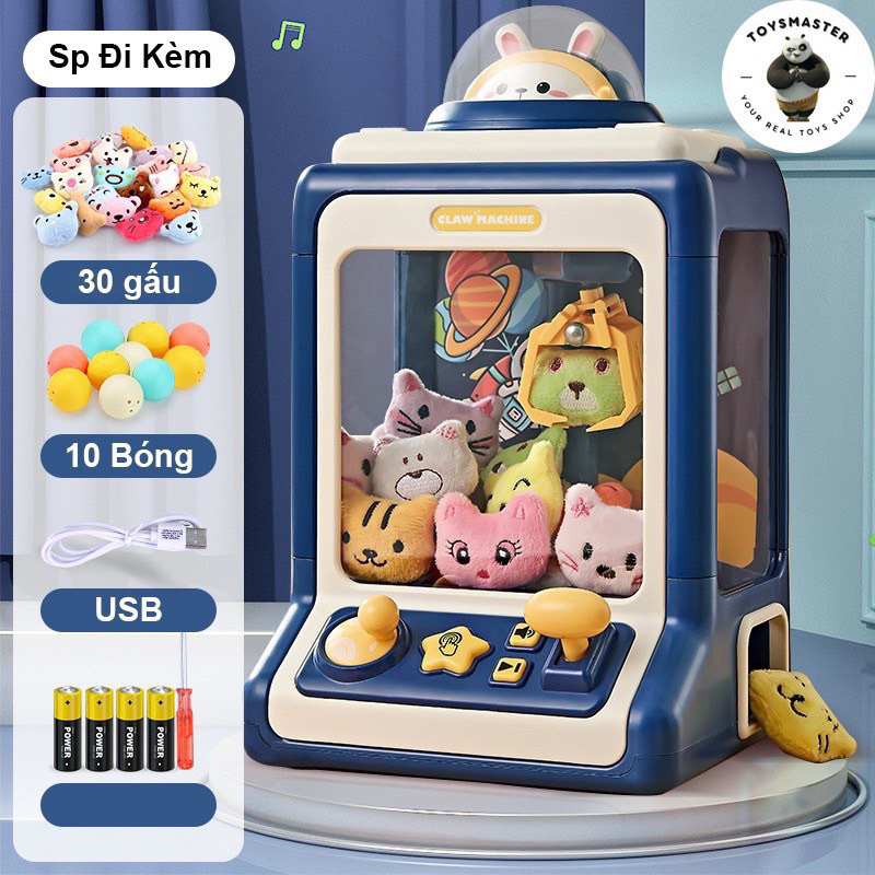 Máy gắp thú bông cho bé size to có đèn và nhạc kèm 10 bóng 10 gấu bông, đồ chơi gắp thú