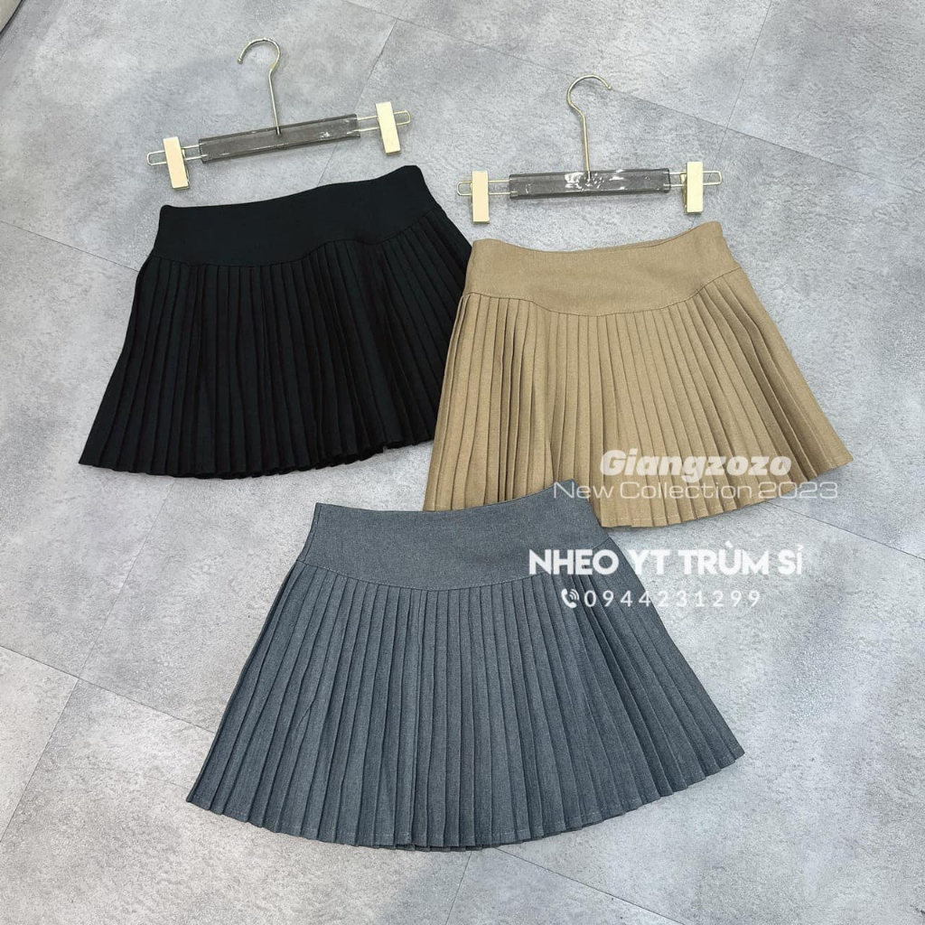 Chân váy cạp cao xếp ly dáng ngắn 3 màu