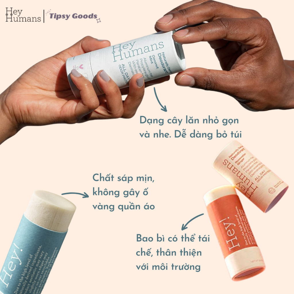 Lăn Khử Mùi Hữu Cơ Hey Humans 100% Thành Phần Tự Nhiên Không Gây Thâm Khô Sần Vùng Da Dưới Cánh Tay