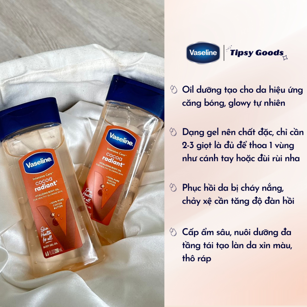 Dầu Dưỡng Da Căng Bóng Vaseline Dạng Gel Oil Cấp Ẩm Đa Tầng Và Dưỡng Chuyên Sâu