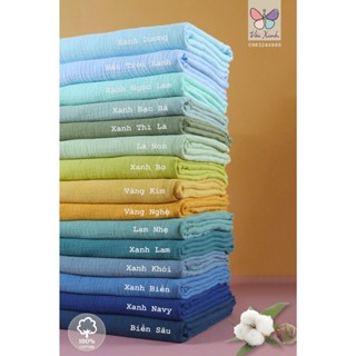 Vải Xô Muslin 2 lớp Dải màu Vàng Xanh May Khăn Tã Quần Áo Cho Bé Mịn Màng