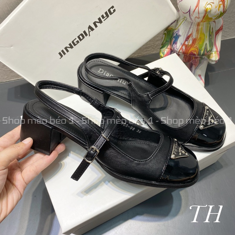 Sandal prd quai ngang tag đồng gót vuông fullbox hàng quảng châu cao cấp