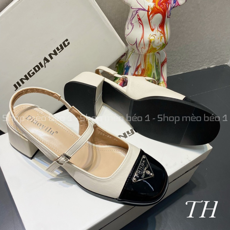 Sandal prd quai ngang tag đồng gót vuông fullbox hàng quảng châu cao cấp
