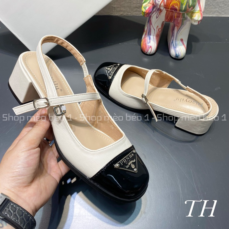 Sandal prd quai ngang tag đồng gót vuông fullbox hàng quảng châu cao cấp