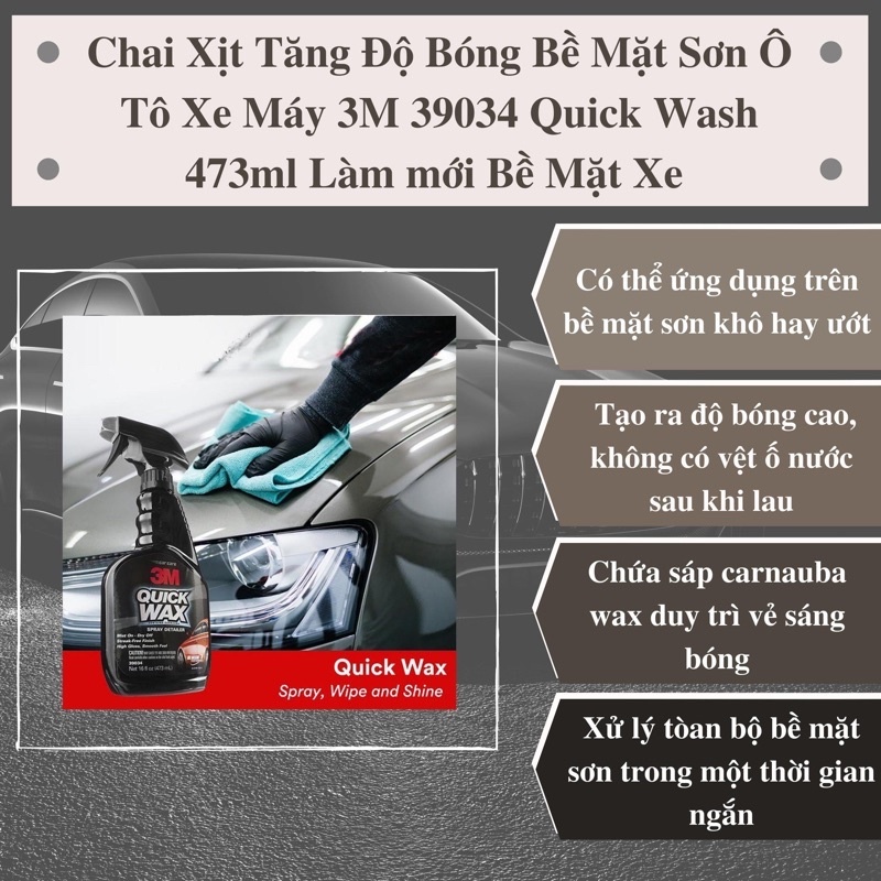 Chai xịt tăng cường độ bóng sơn xe ô tô 3M 39034 Quick Wax 473ml