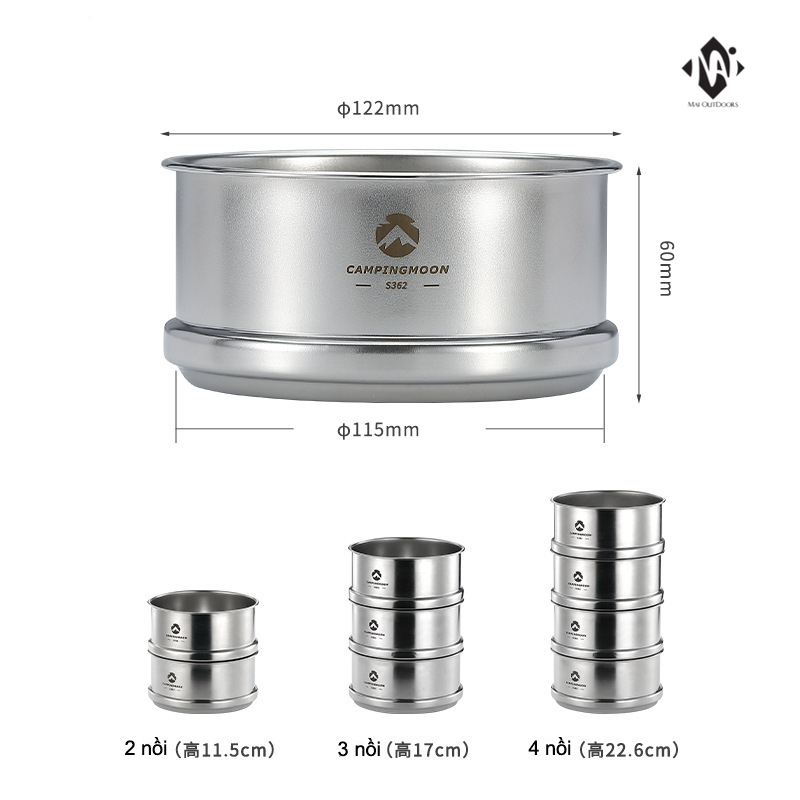 Nồi/ Xửng hấp cắm trại Sierra mini Campingmoon S362