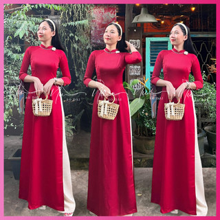 Áo dài nữ truyền thống màu đỏ, kiểu dáng áo dài cô giáo phù hợp nhiều dịp lễ tết, sự kiện, hội họp