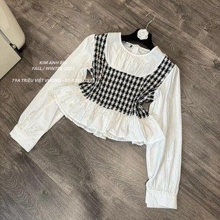 ÁO DẠ KẺ PHA SƠ MI DÁNG PEPLUM - kimanhbui