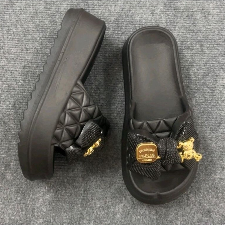 Dép Quai Ngang Phối Nơ Lainiki Đế Cao Su Dày 4-5Cm SIêu Thời Trang 6108