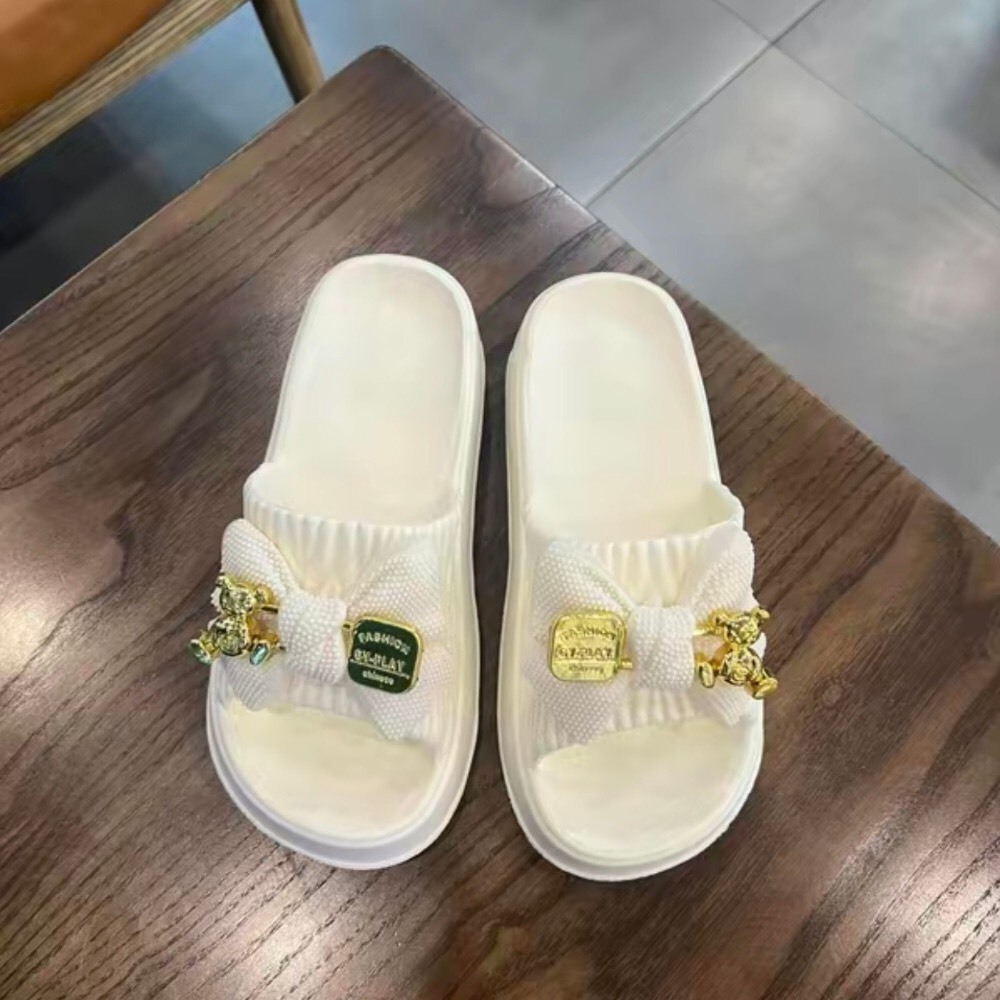 Dép Quai Ngang Phối Nơ Lainiki Đế Cao Su Dày 4-5Cm SIêu Thời Trang 6108