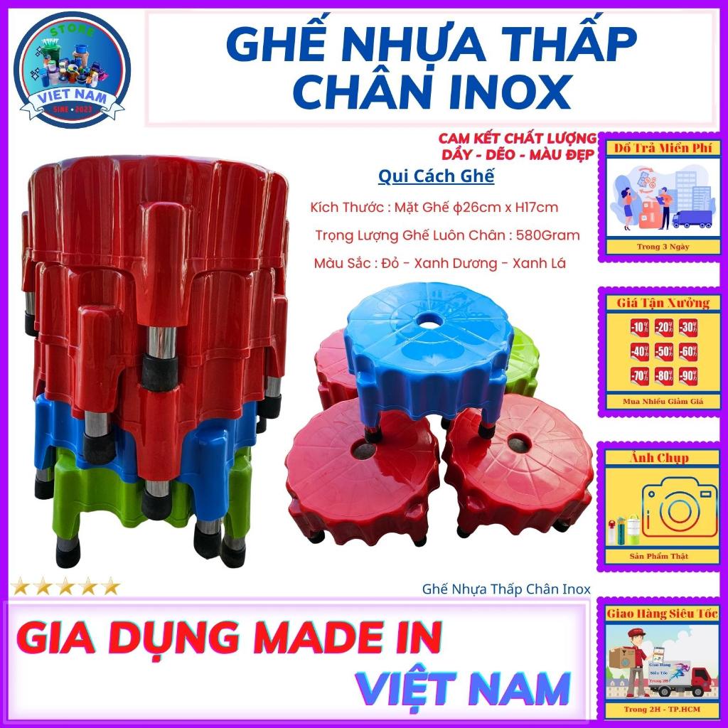 Ghế Đẩu Thái Chân Inox Bọc Cao Su Mặt Nhựa - Ghế Nhựa Chân Inox Siêu Chắc Chịu Lực Cao