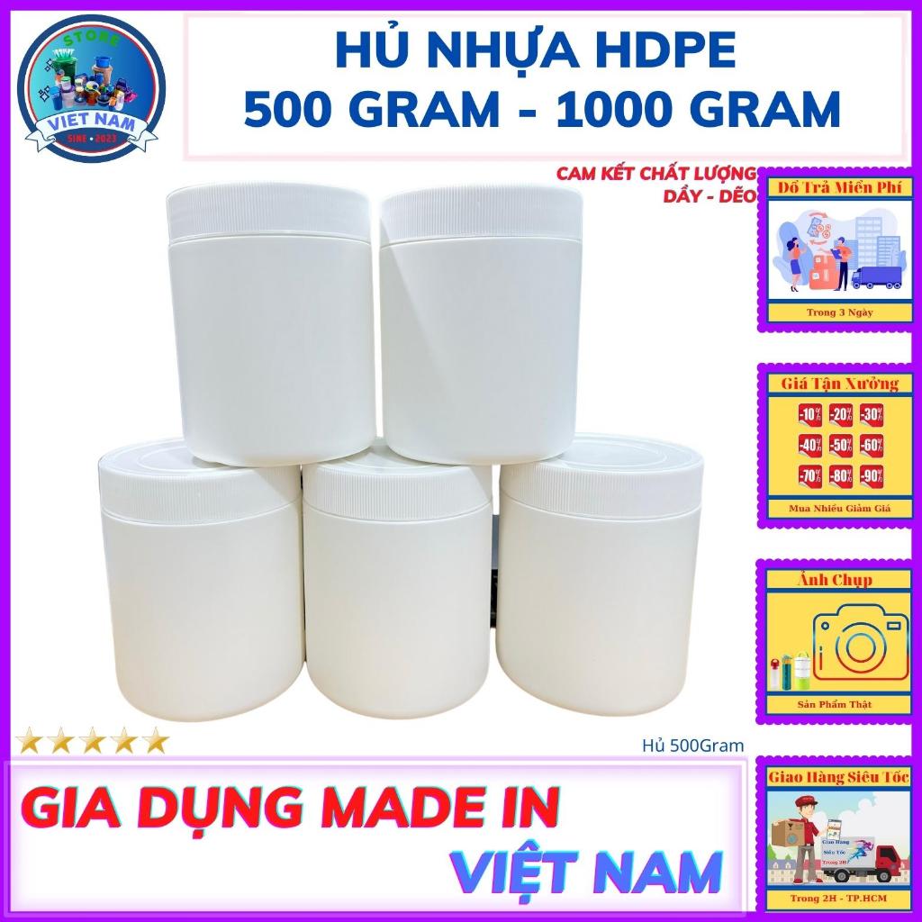 Combo Hủ - Lọ Nhựa HDPE Chất Lượng (Sức Chứa 500 Gram - 1000 Gram) - Nắp Trắng Vặn Ren + Seal Chống Tràn Khò Nhiệt