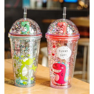 Ly Giữ Nhiệt Hình Khủng Long, Cốc Uống Nước Cute Hình Khủng Long 3D 400ml + Tặng Kèm Ống Hút