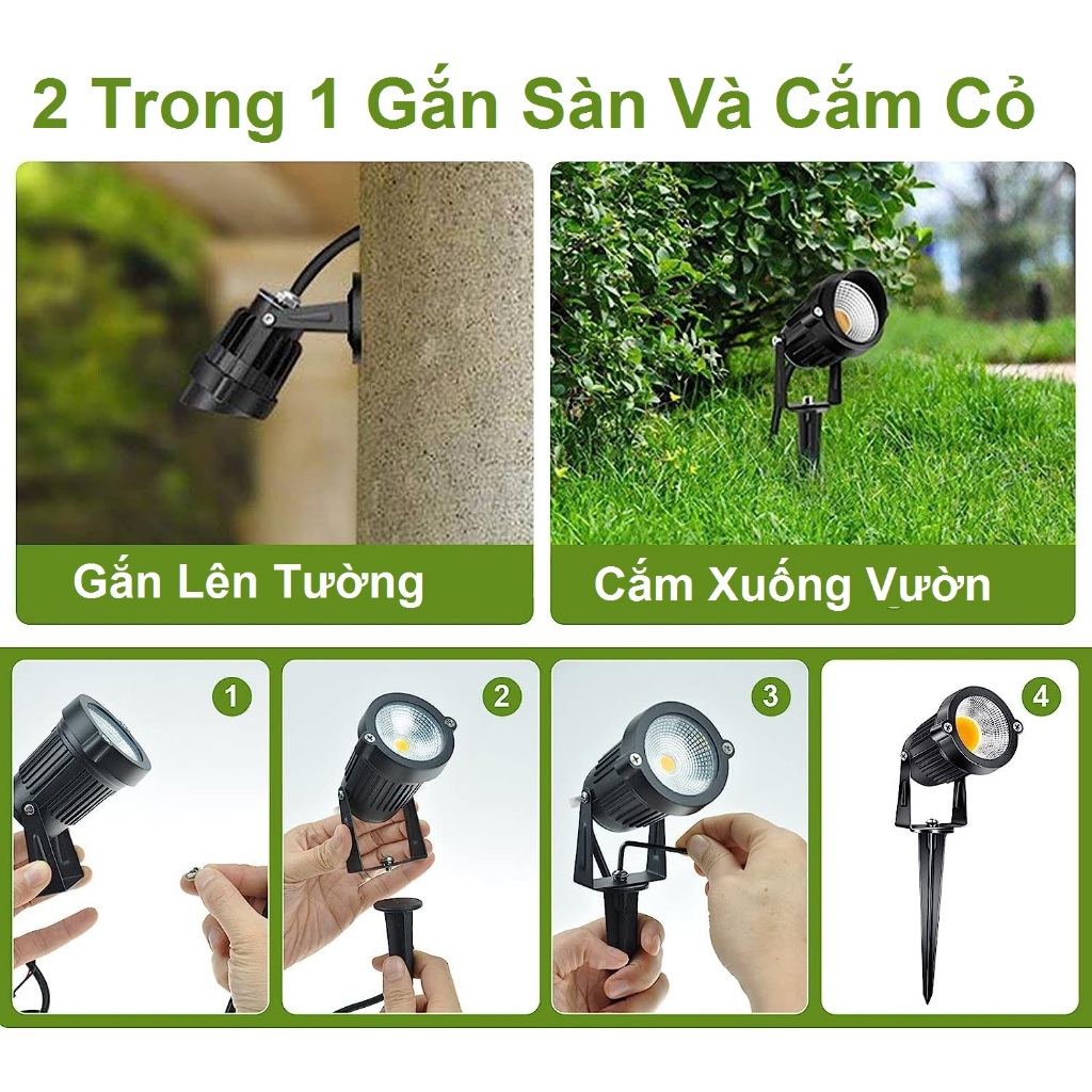 ĐÈN LED RỌI 220V COB 5W Sân vườn, đèn rọi gốc cây, đèn trang trí tiểu cảnh