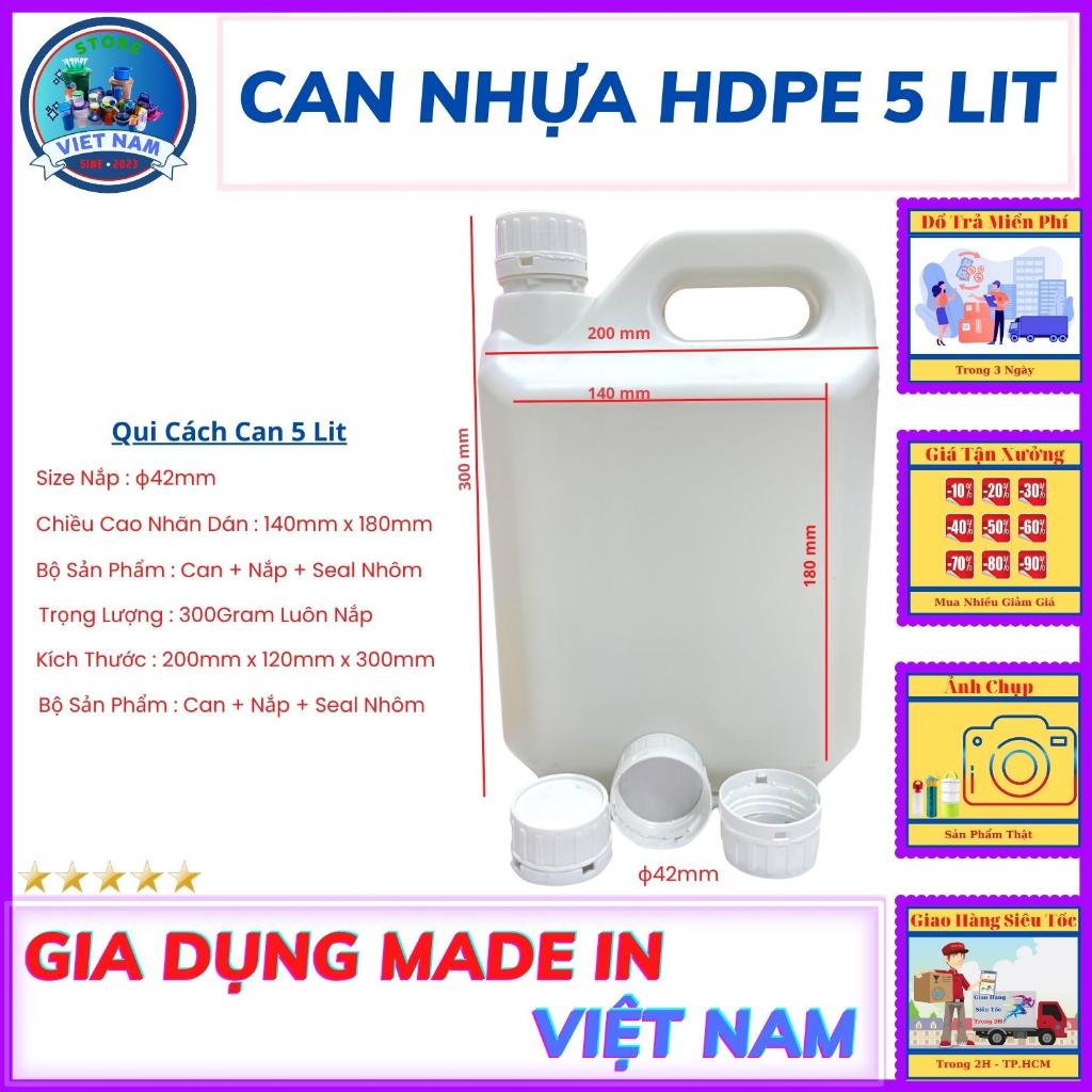 Can Nhựa HDPE 5 Lít Luôn Nắp + Seal Chống Tràn Khò Nhiệt Loại Dày - Giá Rẻ