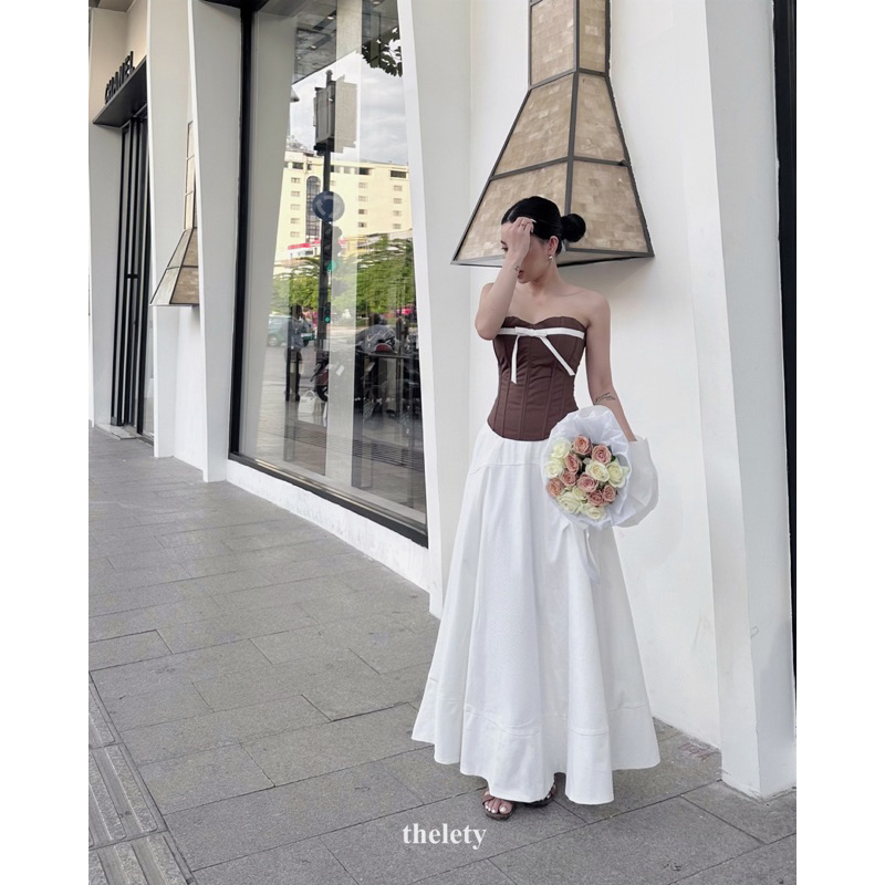 Áo Corset Rút Dây Thắt Nơ Màu Nâu MIMI CORSET BROWNIE | 𝐭𝐡𝐞𝐥𝐞𝐭𝐲