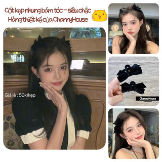 Kẹp tóc ngoạm mini 3cm nhung lì mẫu nơ nhung đen siêu hottt