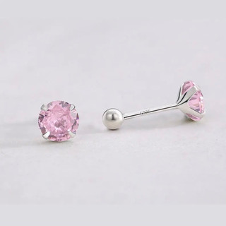Khuyên bạc nụ đá zircon hồng chốt vặn | trang sức bạc accessories