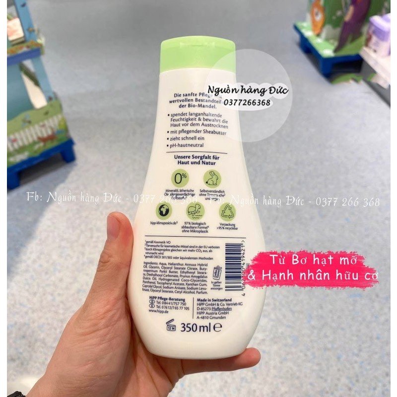 Sữa dưỡng thể cho trẻ từ sơ sinh HIPP hữu cơ Đức dạng lotion thấm dưỡng ngay tức thì, cấp ẩm chuyên sâu bé trai, bé gái