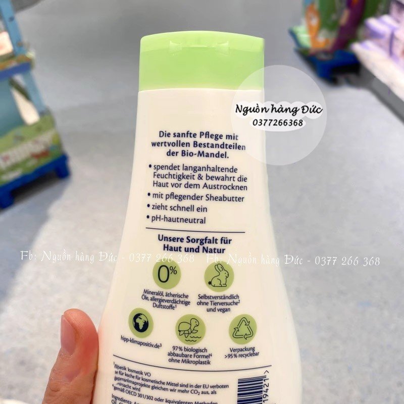 Sữa dưỡng thể cho trẻ từ sơ sinh HIPP hữu cơ Đức dạng lotion thấm dưỡng ngay tức thì, cấp ẩm chuyên sâu bé trai, bé gái