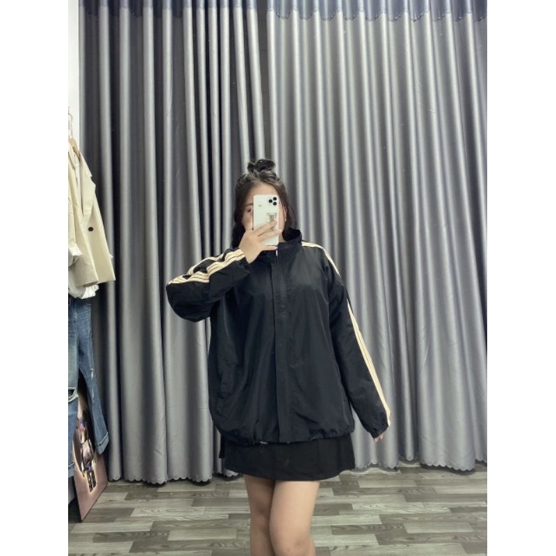 Áo khoác dù gió tay viền sọc, áo khoác nữ bigsize 60-100kg