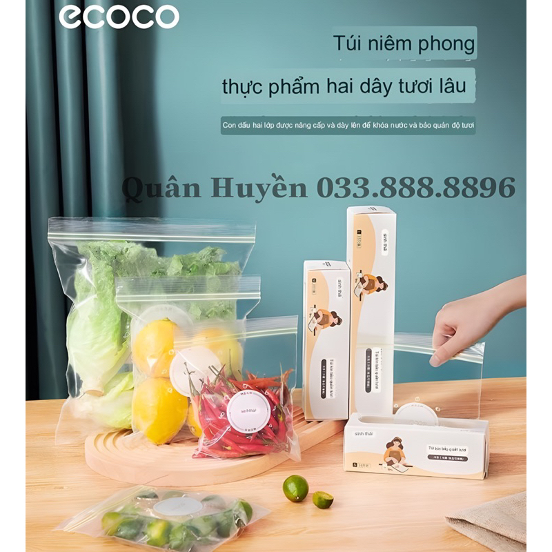 Túi Zip đựng thực phẩm ECOCO size S, M, L 2 dây khoá kéo, siêu dai tái sử dụng bảo quản đồ tươi mát, an toàn sức khoẻ