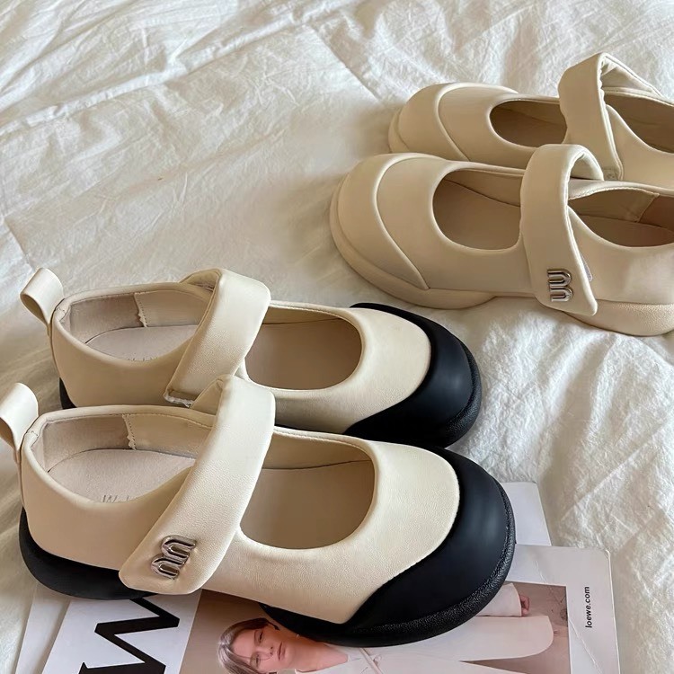 Giày nữ  giày búp bê mary jane đế cao 3cm da mềm đế êm chân  mũi tròn phối viền cá tính mẫu mới BST thu đông 2023