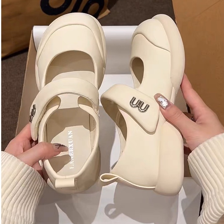 Giày nữ  giày búp bê mary jane đế cao 3cm da mềm đế êm chân  mũi tròn phối viền cá tính mẫu mới BST thu đông 2023