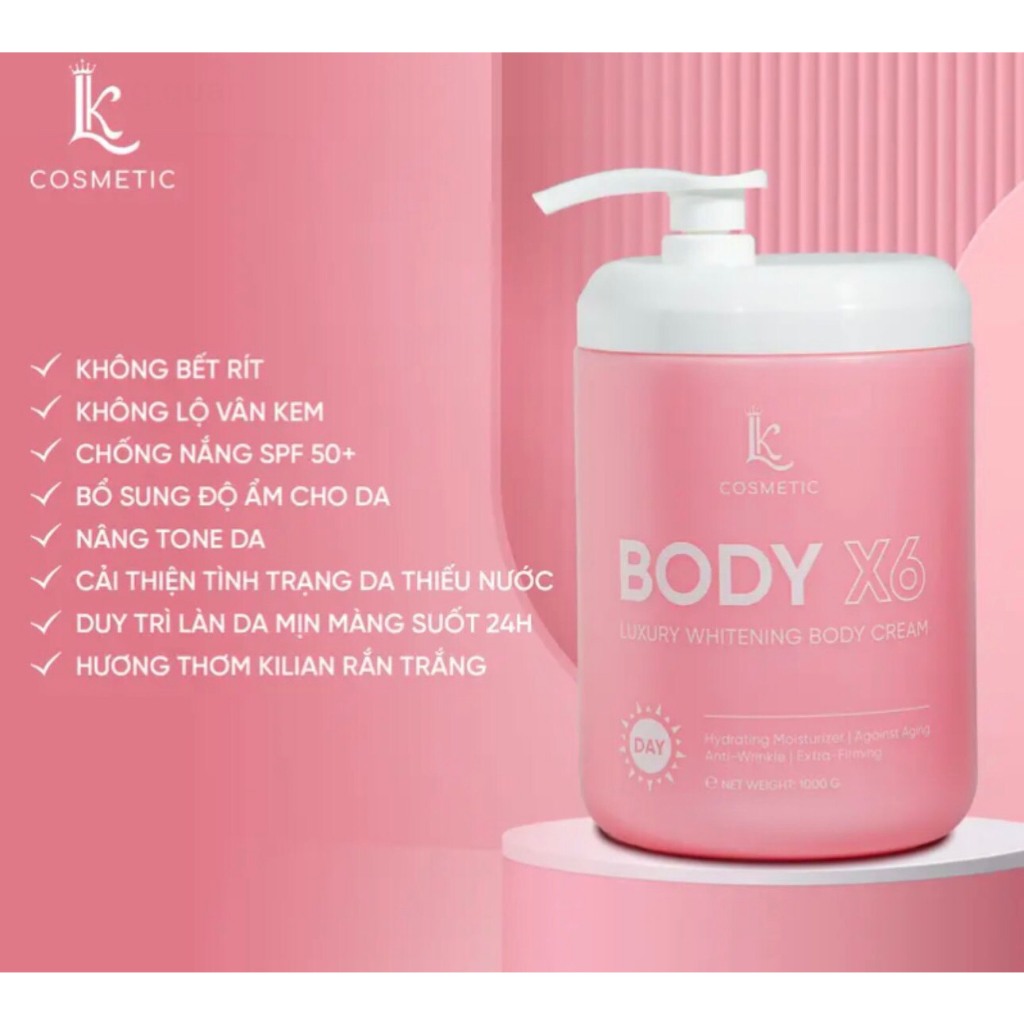 Kem body x6 linh kol-Chính hãng size to,hũ 1000g dưỡng trắng chuyên sâu,cấp ẩm cho da hiệu quả