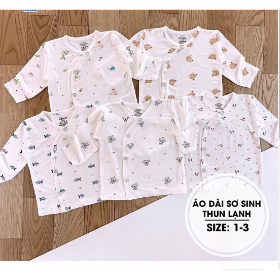 Áo dài tay thun lạnh trắng cho bé sơ sinh đến 9 tháng