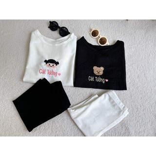 Áo thun cotton thêu tên bé
