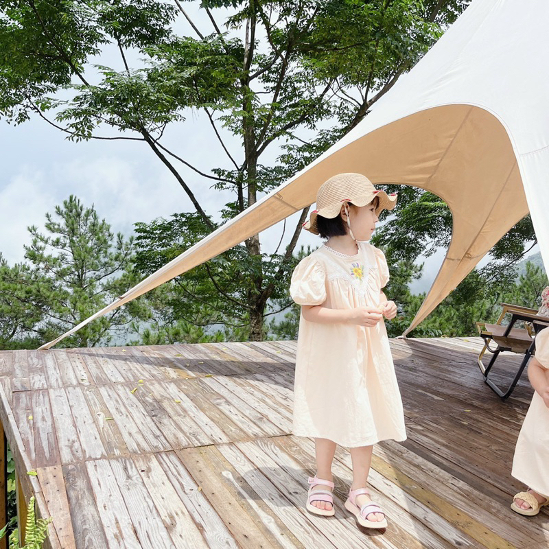 Váy cộc tay cho bé gái dáng babydoll thêu hoa hướng dương