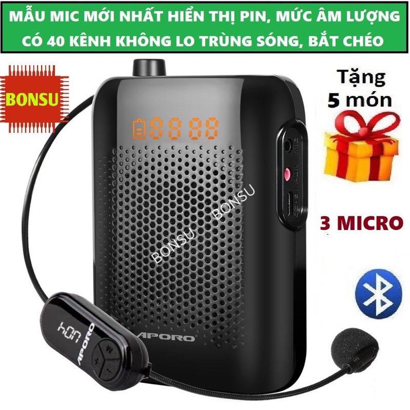 Loa Máy Trợ Giảng Không Dây APORO T30 UHF Có Bluetooth, mẫu mic có thể tháo rời, Công suất 20w, BẢO HÀNH 6 THÁNG