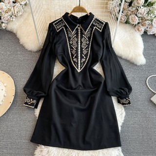 #4033 [Sẵn một số size] Đầm Quảng Châu thêu họa phong cách retro thanh lịch đủ size