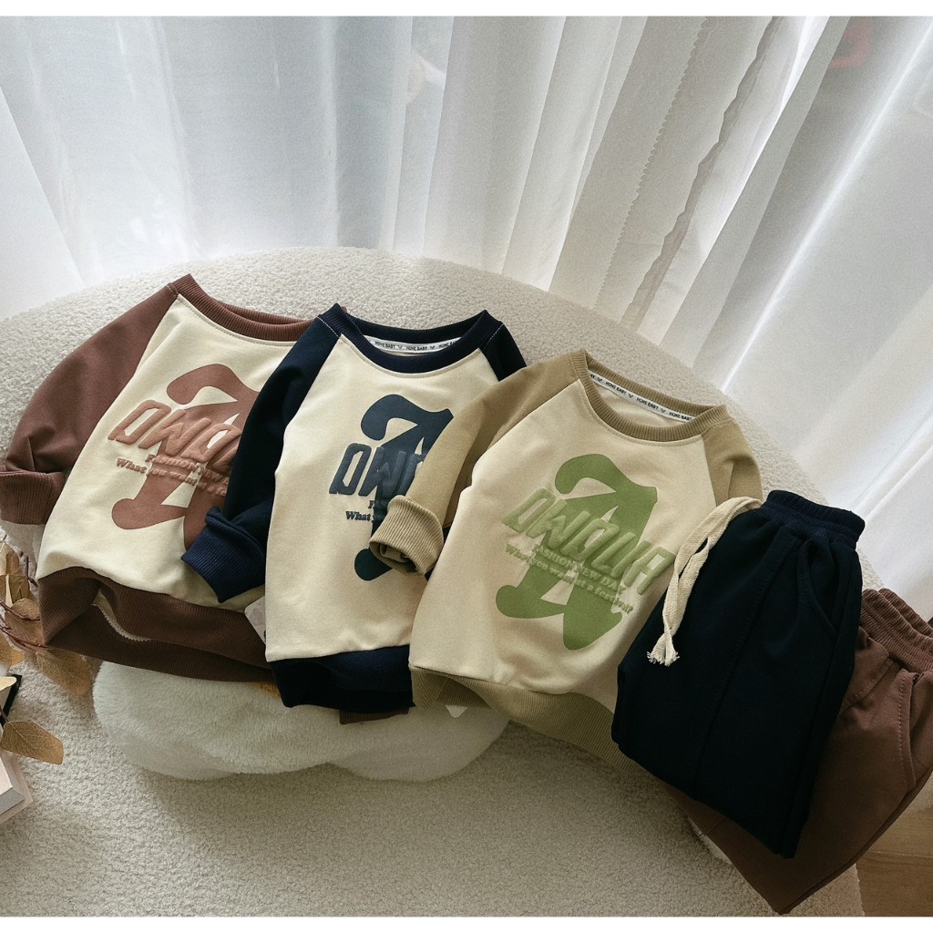 Bộ nỉ dài tay IN CHỮ phối quần dây rút cho bé 9-20kg Namkidshop