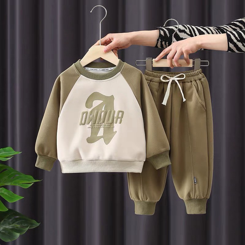 Bộ nỉ dài tay IN CHỮ phối quần dây rút cho bé 9-20kg Namkidshop