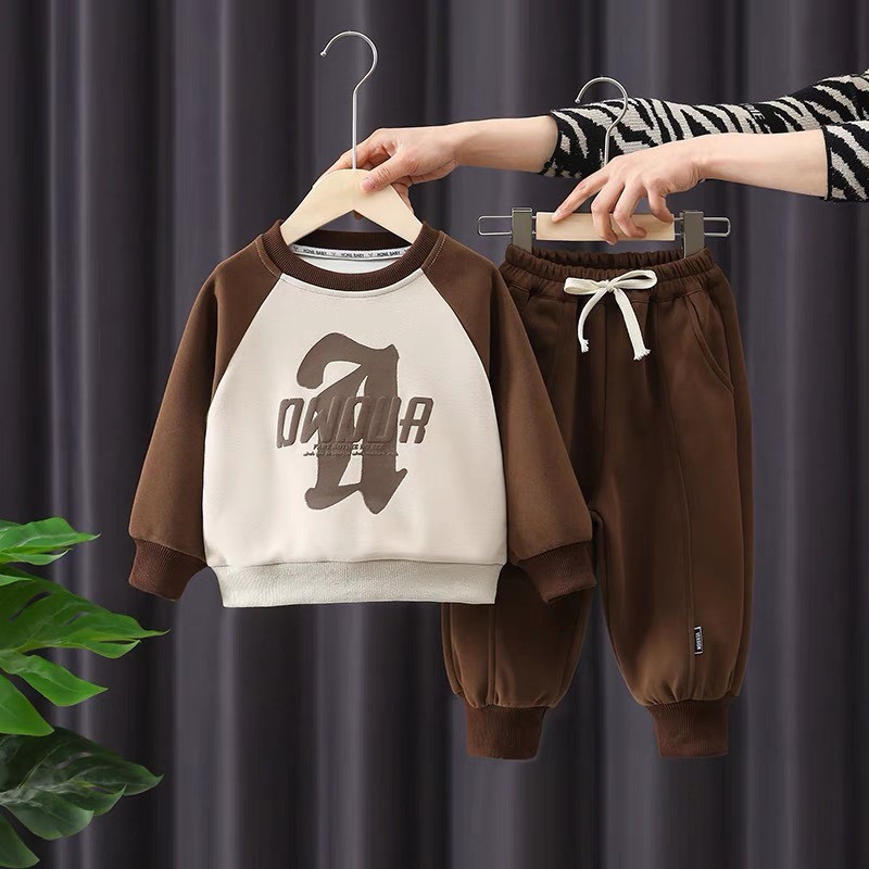 Bộ nỉ dài tay IN CHỮ phối quần dây rút cho bé 9-20kg Namkidshop