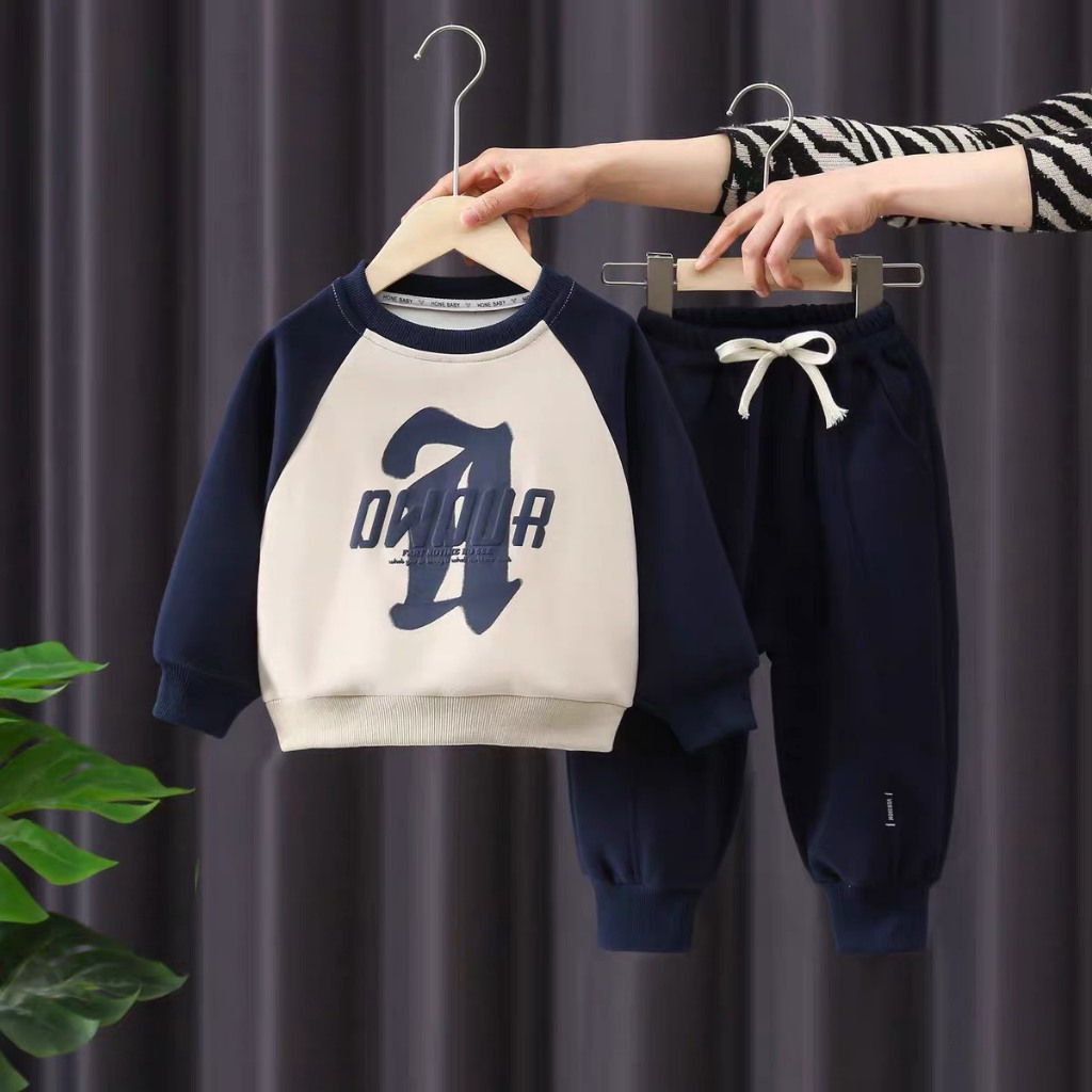 Bộ nỉ dài tay IN CHỮ phối quần dây rút cho bé 9-20kg Namkidshop