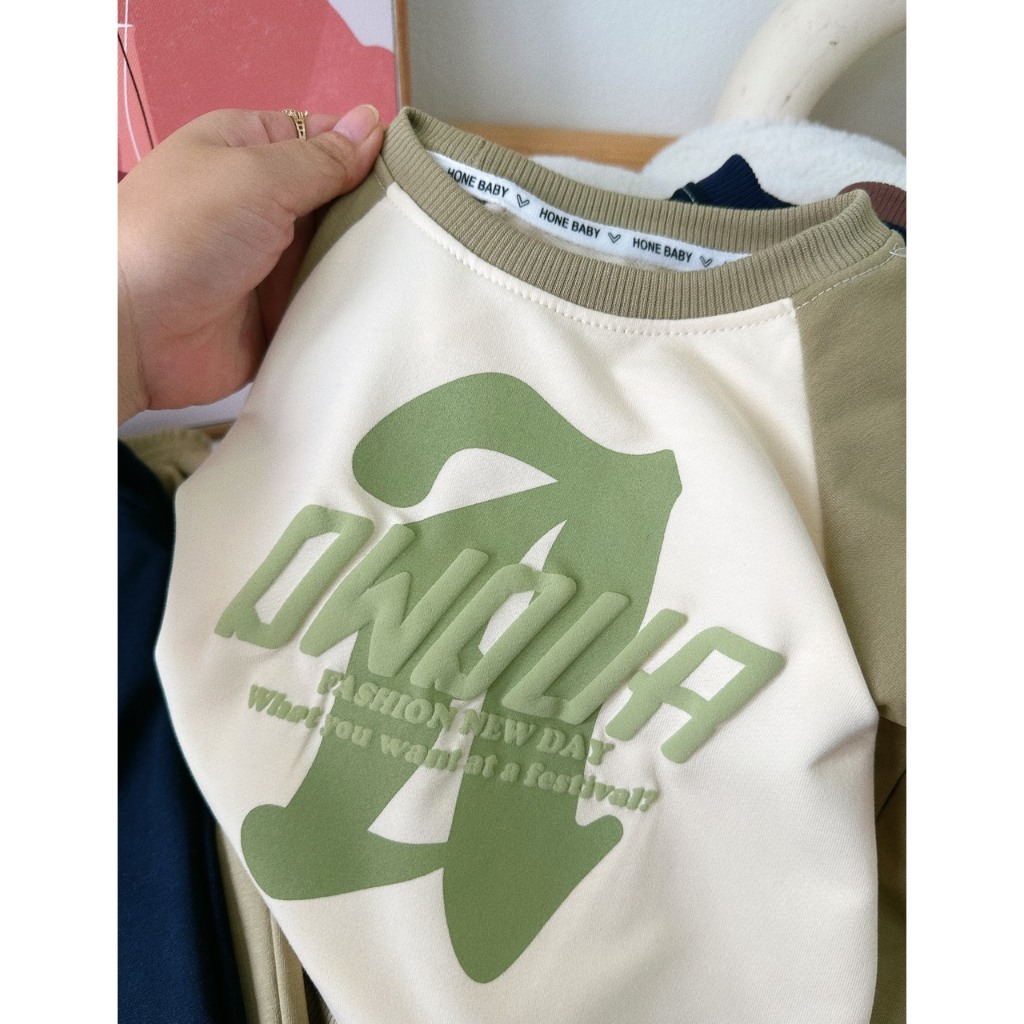 Bộ nỉ dài tay IN CHỮ phối quần dây rút cho bé 9-20kg Namkidshop