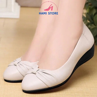 Giày Búp Bê Nữ Đẹp Cao Gót Êm Ái, Nhẹ Nhàng Có Gắn Nơ Xinh Xắn Với 2 Màu Đen, Be Đủ Size 35-40 SHOP HAMI G18