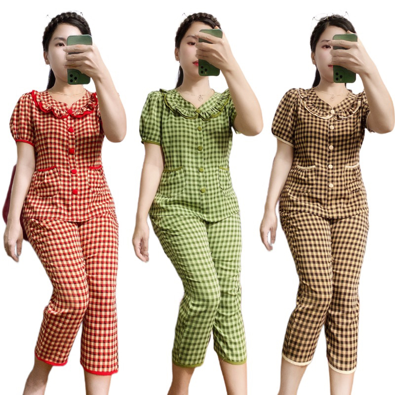 pijama nữ tay ngắn cổ sen dễ thương( 48-70kg)