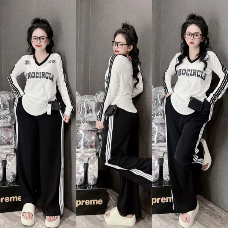 Set bộ mặc nhà nữ tay dài chạy viền phong cách thể thao